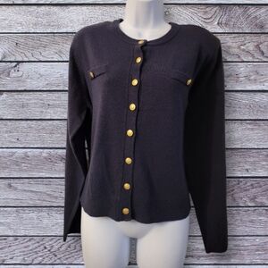 Preswick & Moore Navy Cardigan with Gold Accents